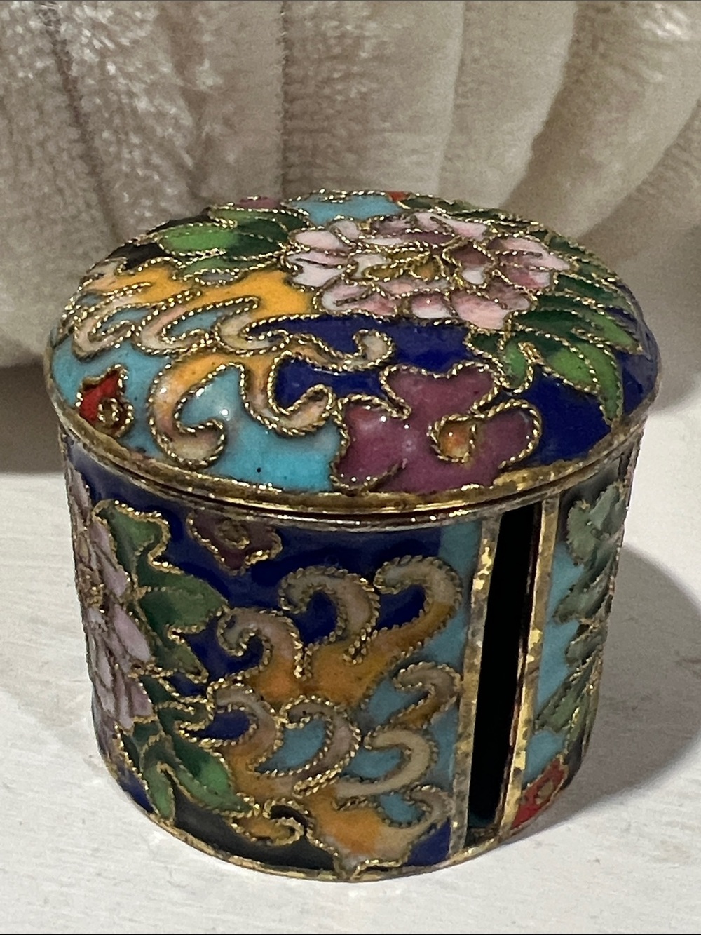Hand-Painted Cloisonné Floral Trinket Box - Multicolor